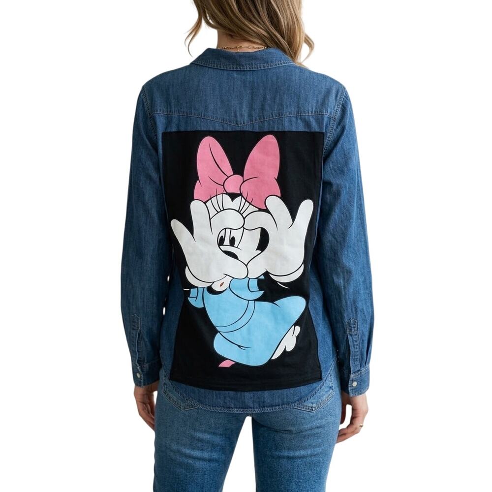 GAP Denim Shirt XL Upcycled Minnie Mouse Inspired Handmade Reworked